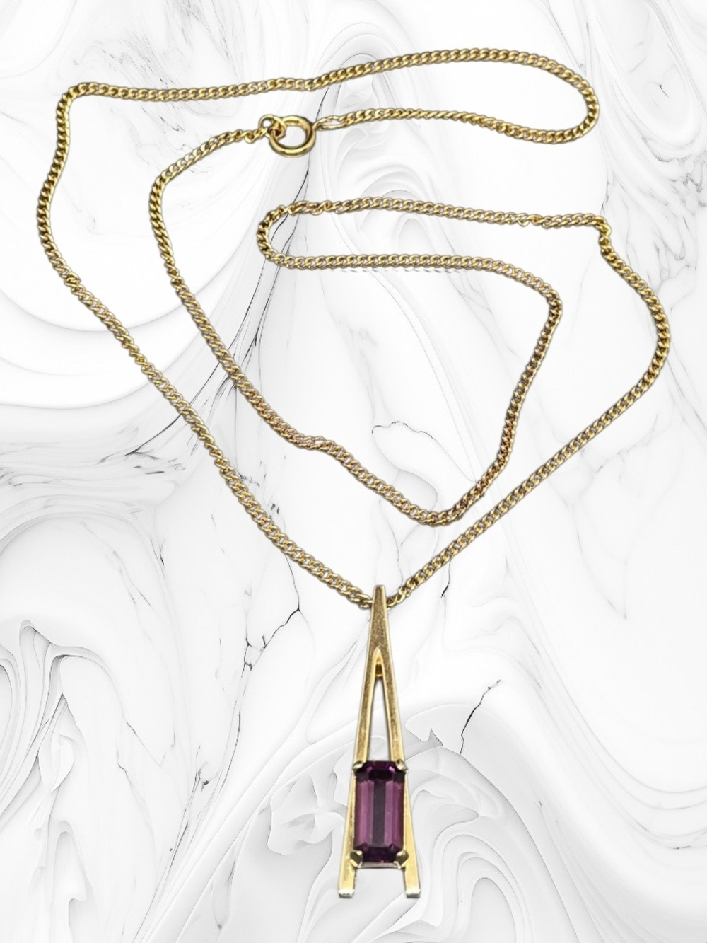 Gold-Tone Necklace with Purple Gem Pendant